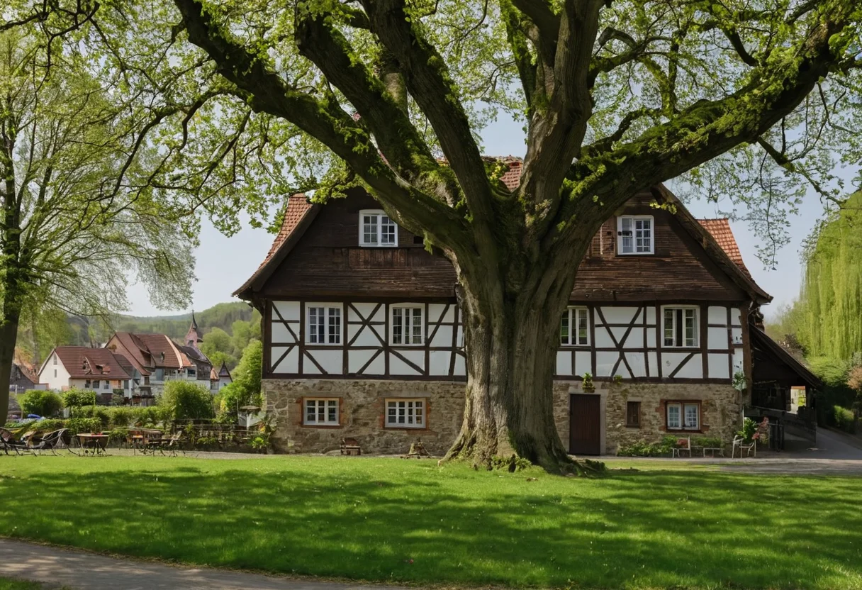 Dorfanger von Börrstadt mit alter Kastanie