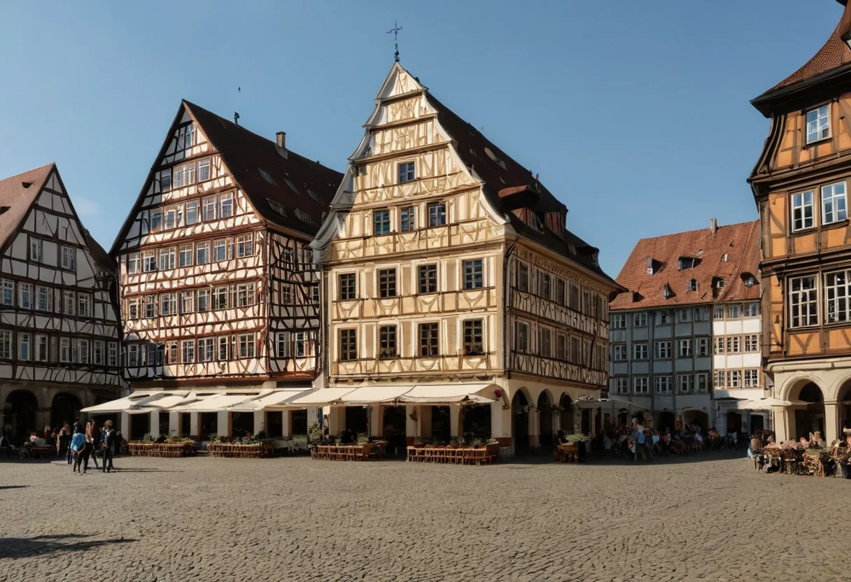 Marktplatz von Kirchheimbolanden mit barockem Rathaus und Fachwerkhäusern
