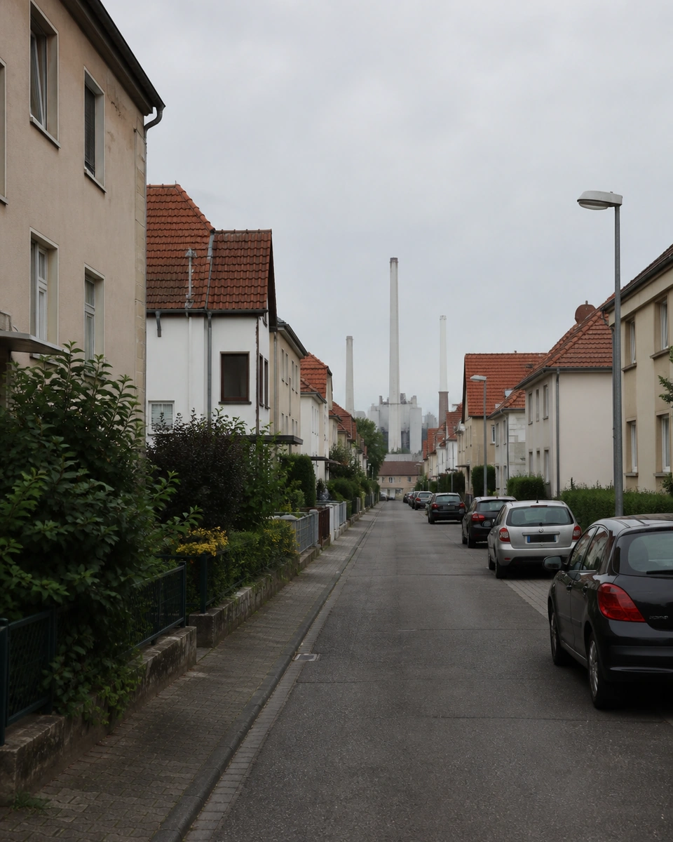 Wohnstraße in Ludwigshafen mit Nachkriegsbauten