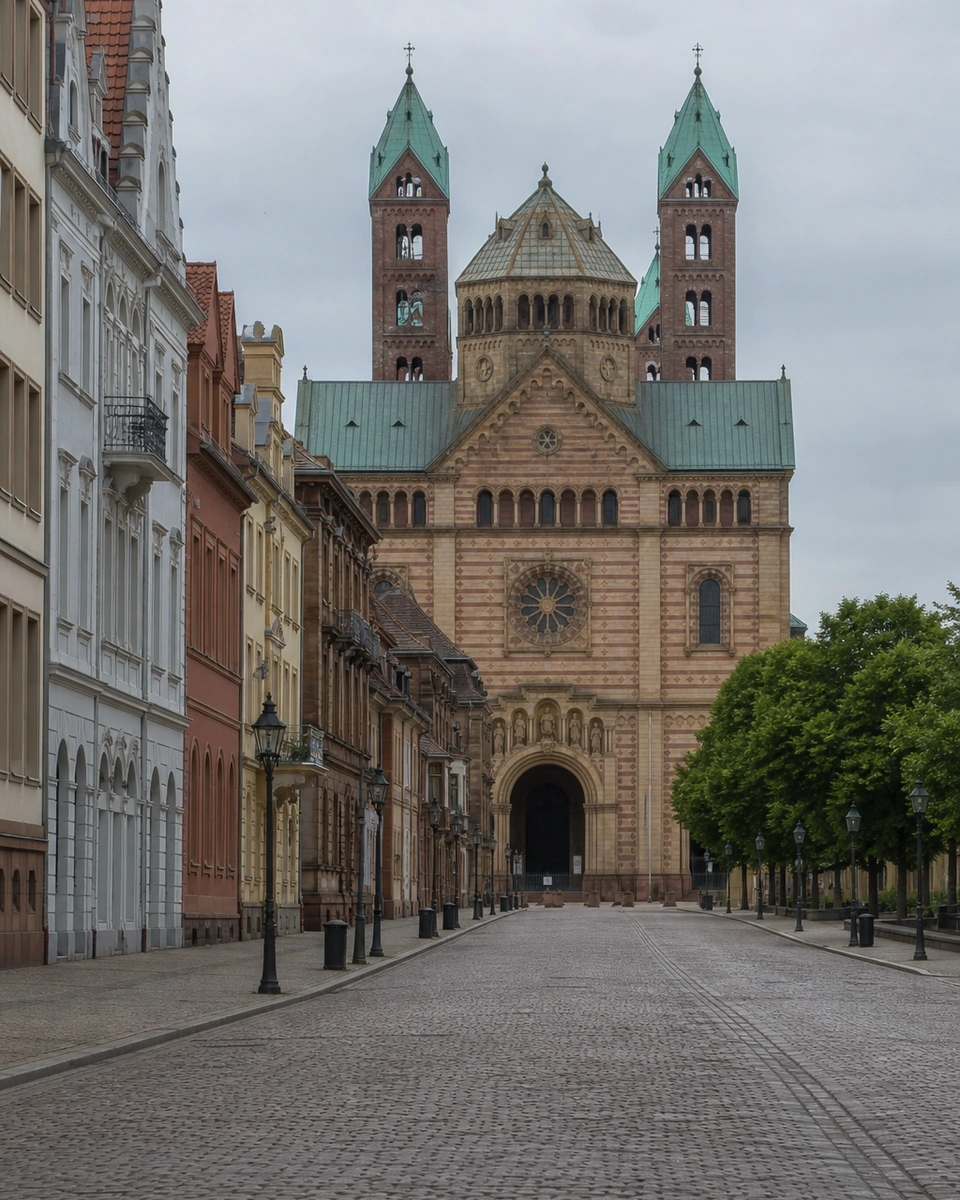 Kaiserdom zu Speyer am Ende der Maximilianstraße