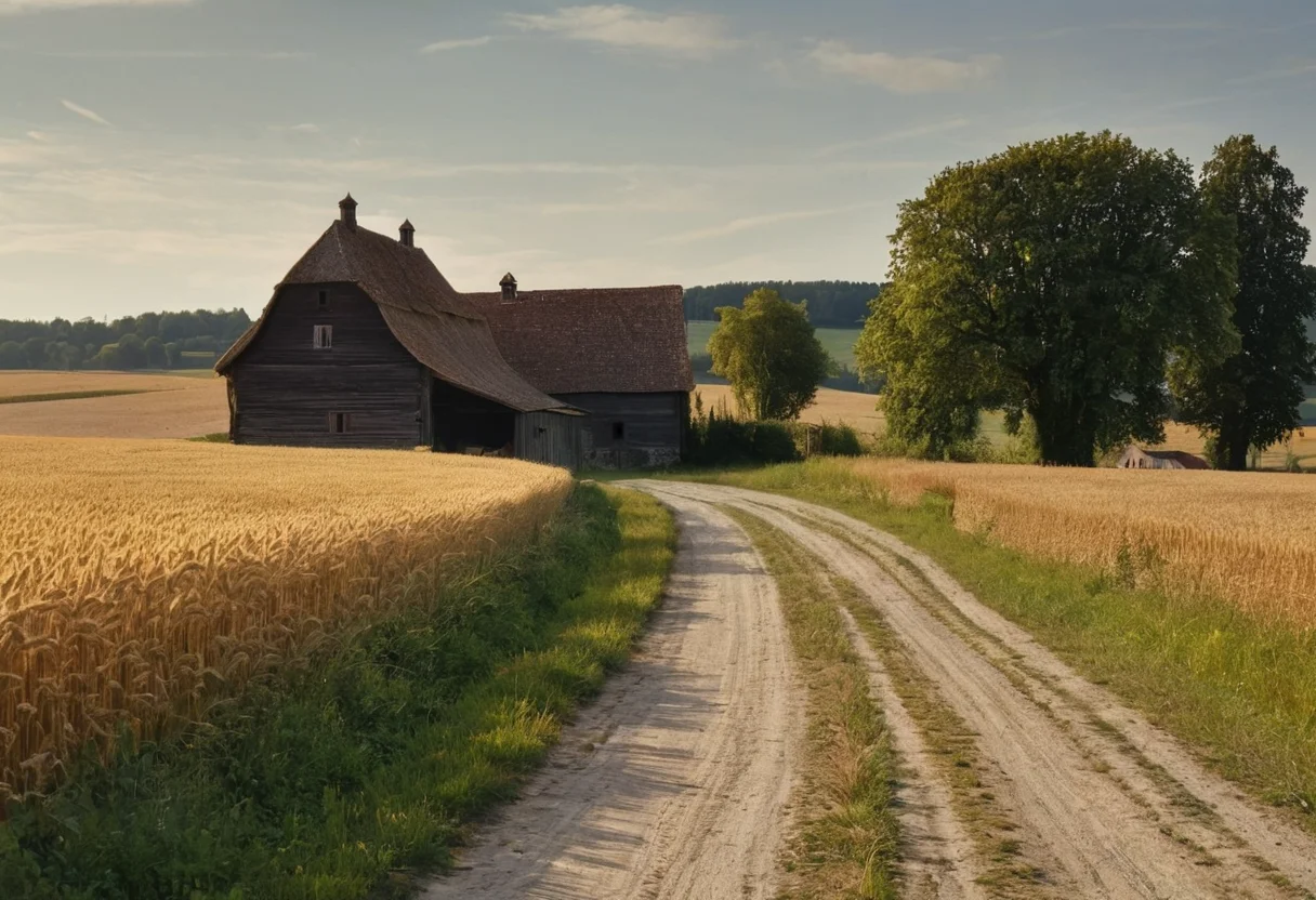 Landweg bei Winnweiler mit Pfälzer Bauernhof