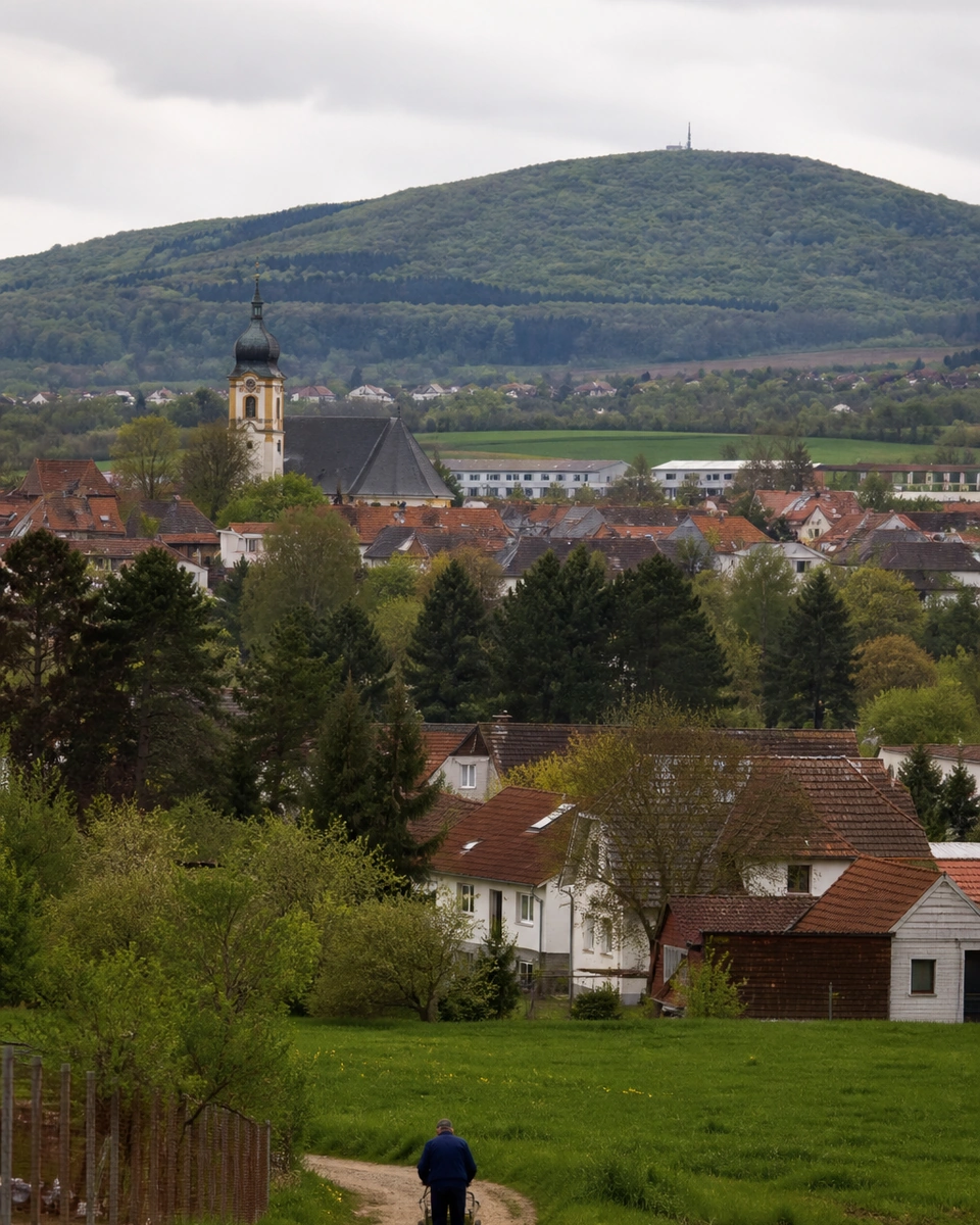 Dorfpanorama von Winnweiler in der Pfalz mit Donnersberg