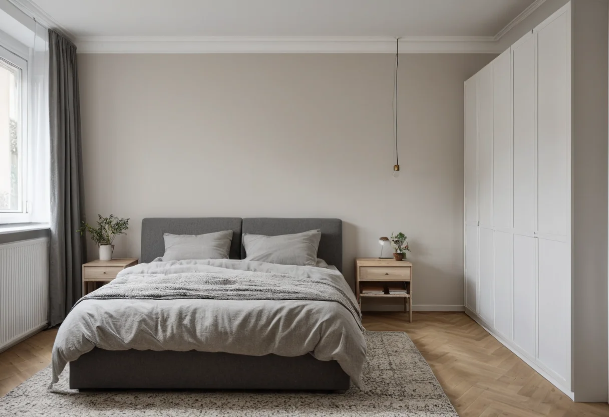 Selbe Wohnung verwandelt: sauberes ordentliches Schlafzimmer
